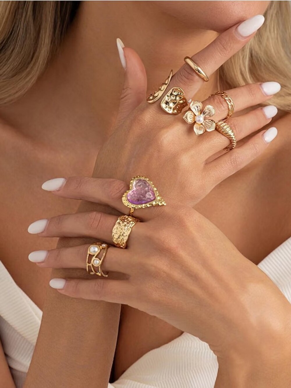 Chunky Gold Stackable Rings Set Non Tarnish Statement Open Adjustable